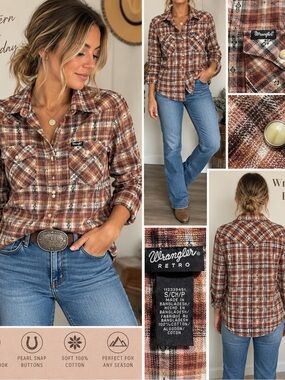 Wrangler Retro Women’s Small Plaid Western Pearl Snap Shirt 100% Cotton Cowgirl